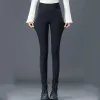 The new grey-black leggings for women's outerwear in autumn and winter 2022 are high-waisted, slimming, elastic, tight and petite. They are long and fleece Specification image